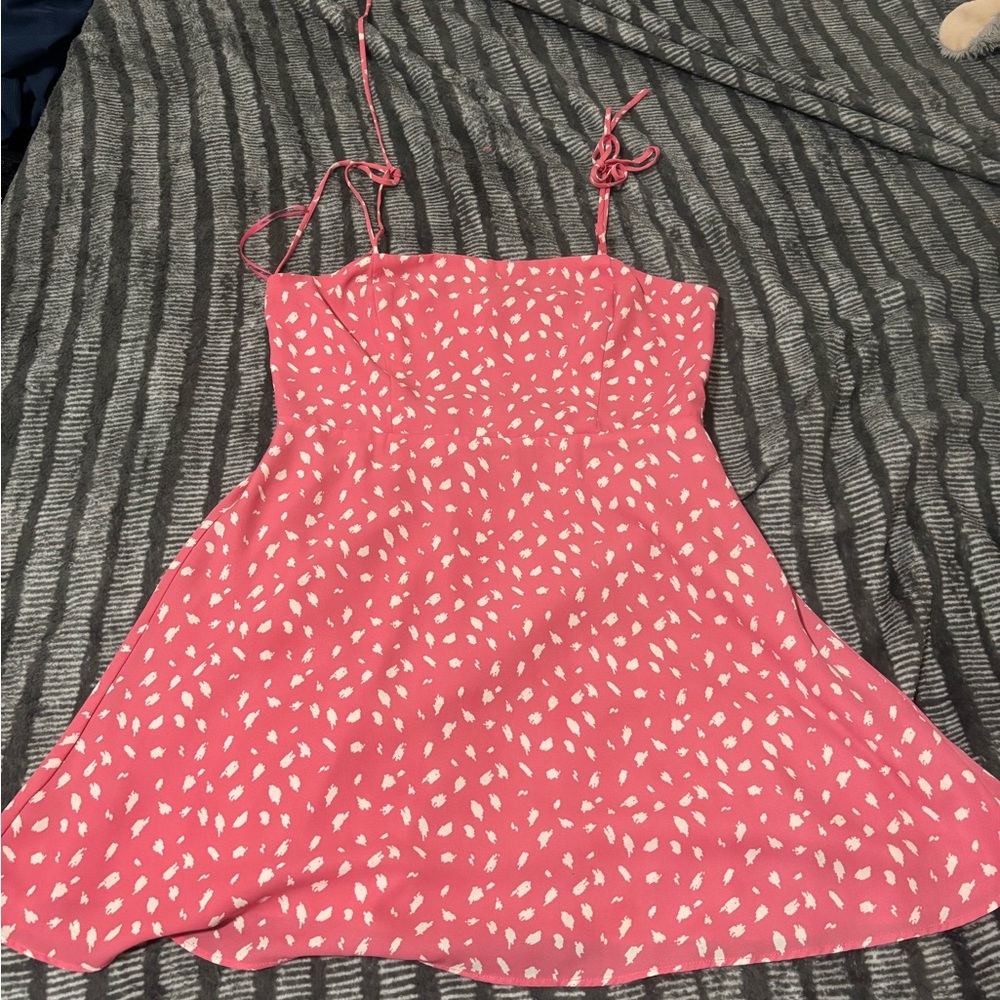 Pink Spaghetti Strap Dress with White Pattern